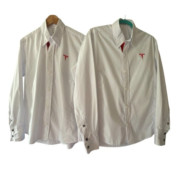 Tesla Bundle of 2 - White Collared Long Sleeve Button Down Dress Shirt Men Sz S - Picture 1 of 9